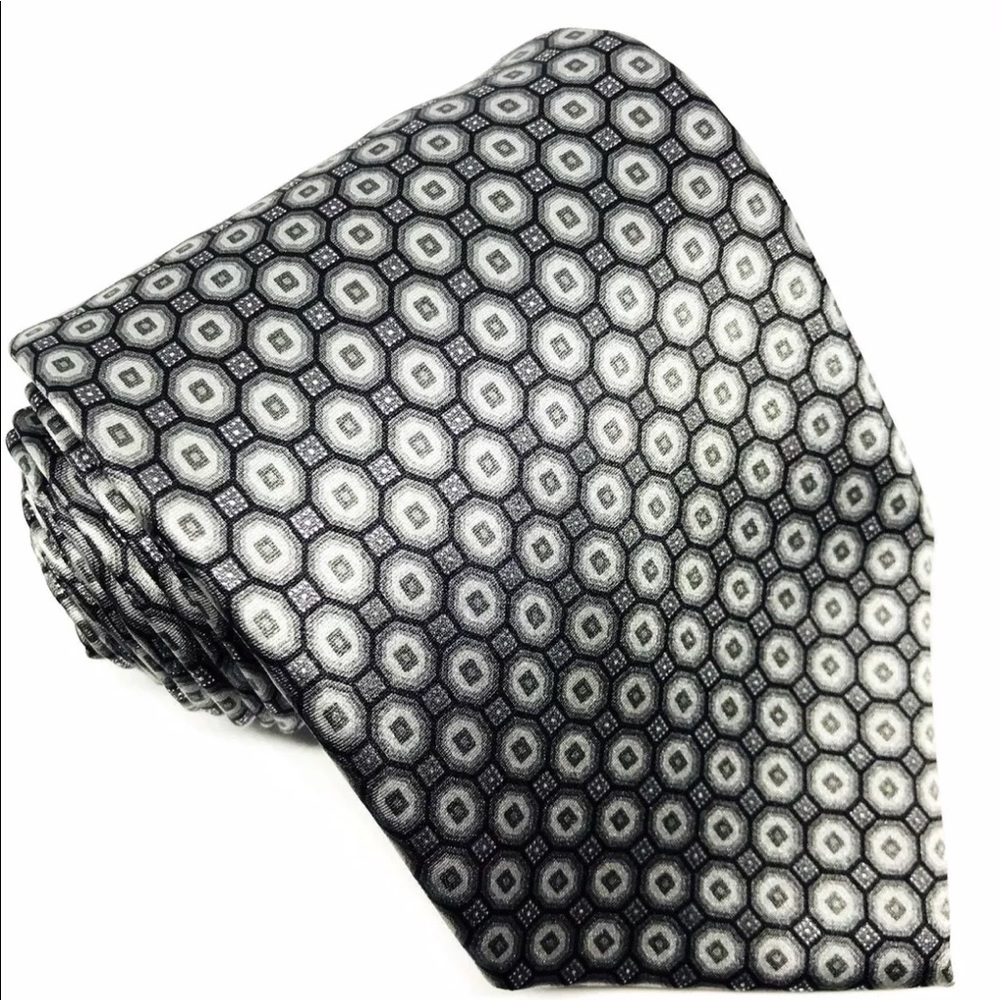 Black Gray Silver Geometric Design Silk Tie